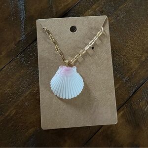 Shell Pendant Necklace - Pink & White Shell on Gold Chain
